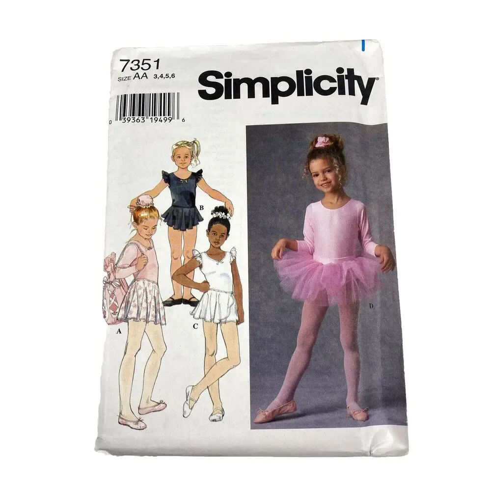 Simplicity Sewing Pattern 7351 Girls Leotard Tutu Circle Skirt Hair Tie Size 3-6